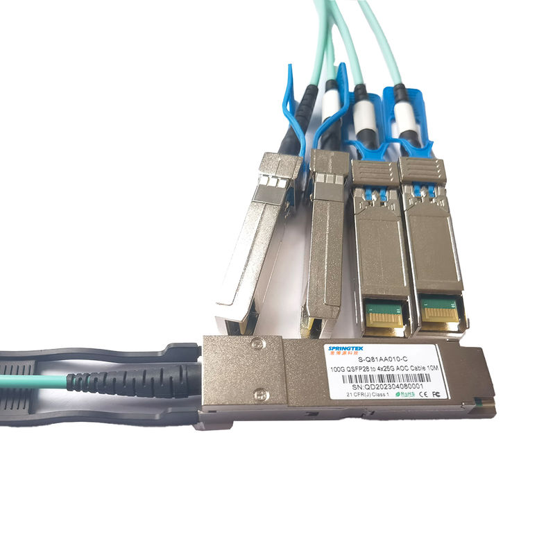 100G QSFP28 ถึง 4x25G SFP28 Breakout Active Optical Cable 10m 20m 100Gbase Transceiver สายเคเบิล AOC