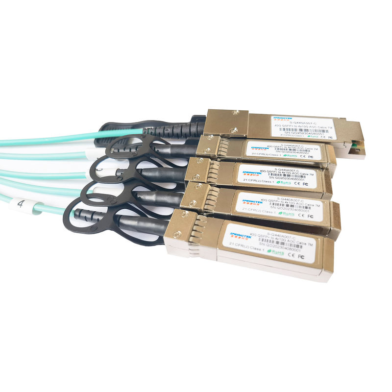 40g Qsfp + ถึง 4x10g Sfp + Aoc สายเคเบิลฝ่าวงล้อม 7m Ddm Om3 Fiber Active Optical Transceiver 850nm Sfp Aoc Cable