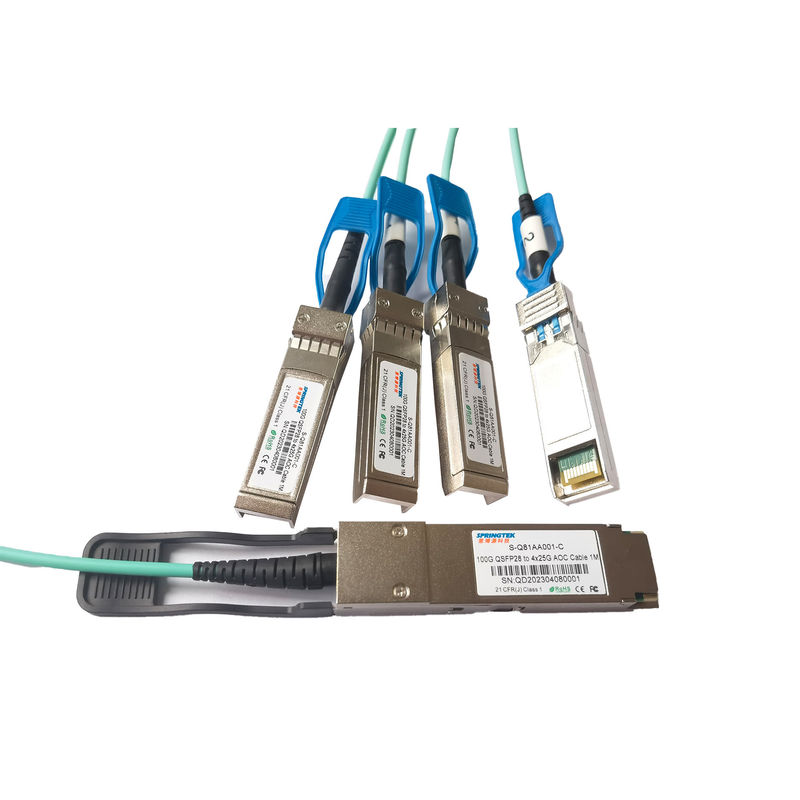 1 ม. (3 ฟุต) S-Q81AA001-C 1 ม. เข้ากันได้ 100G QSFP28 ถึง 4x25G SFP28 ฝ่าวงล้อมสายออปติคัลที่ใช้งานอยู่