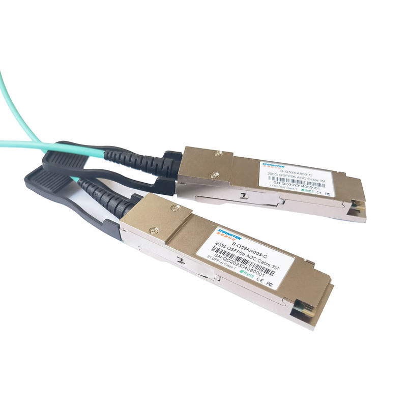 200G QSFP56 ถึง QSFP56 สายเคเบิลออปติกที่ใช้งาน AOC OM3 สายแพทช์ไฟเบอร์ออปติกใช้สำหรับอุปกรณ์ศูนย์ข้อมูล