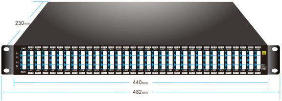 75GHz 64CH 1528.68nm-1566.42nm DWDM MUX DEMUX พร้อมพอร์ตจอภาพ LC/UPC ชั้นวาง 1U